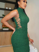 Vestido Cristal Gola Alta Verde