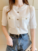 T-shirt Gola Redonda Com Botões