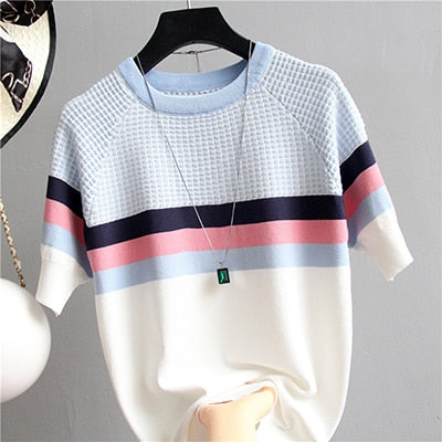 Blusa De Manga Tricô Listrada