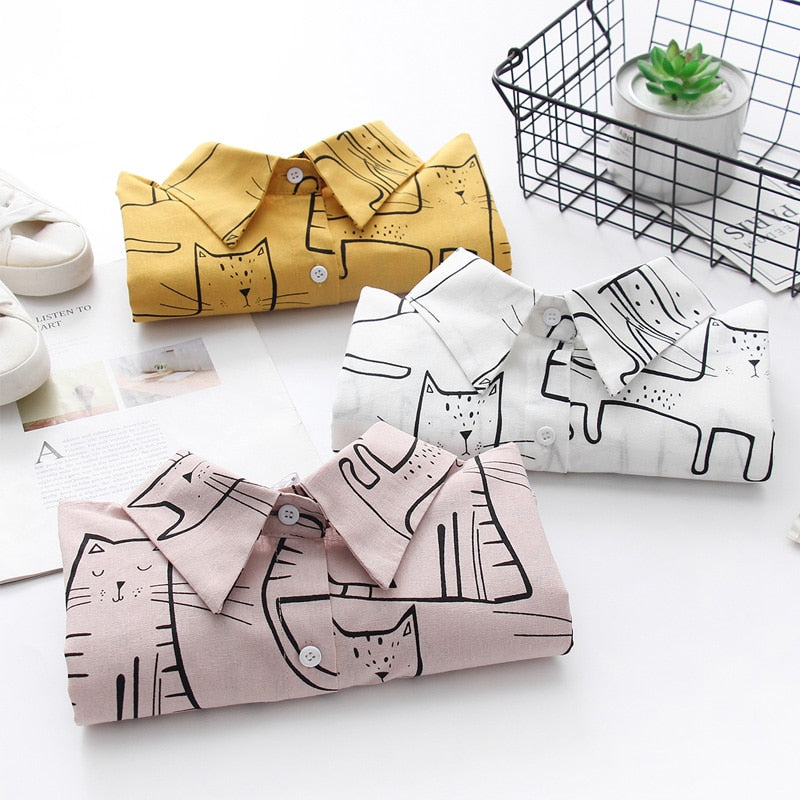 Camisa Manga Comprida Estampa Felinos