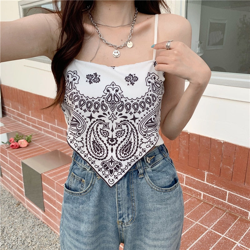 Top Cropped Lenço Estampado